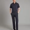 Cotton Linen Blend Polo Shirt - Navy