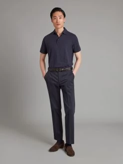 Cotton Linen Blend Polo Shirt - Navy
