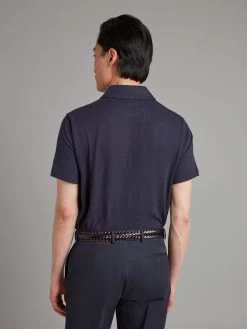 Cotton Linen Blend Polo Shirt - Navy -Clothing store Cotton Linen Blend Polo Shirt Navy 04 6c57c826 49ab 47d4 a161 79c9fae1cb7a