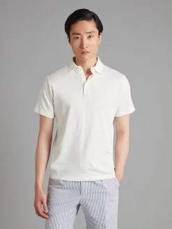 Cotton Linen Blend Polo Shirt - White