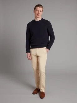 Crew Neck Jumper Cotton Linen Blend - Navy