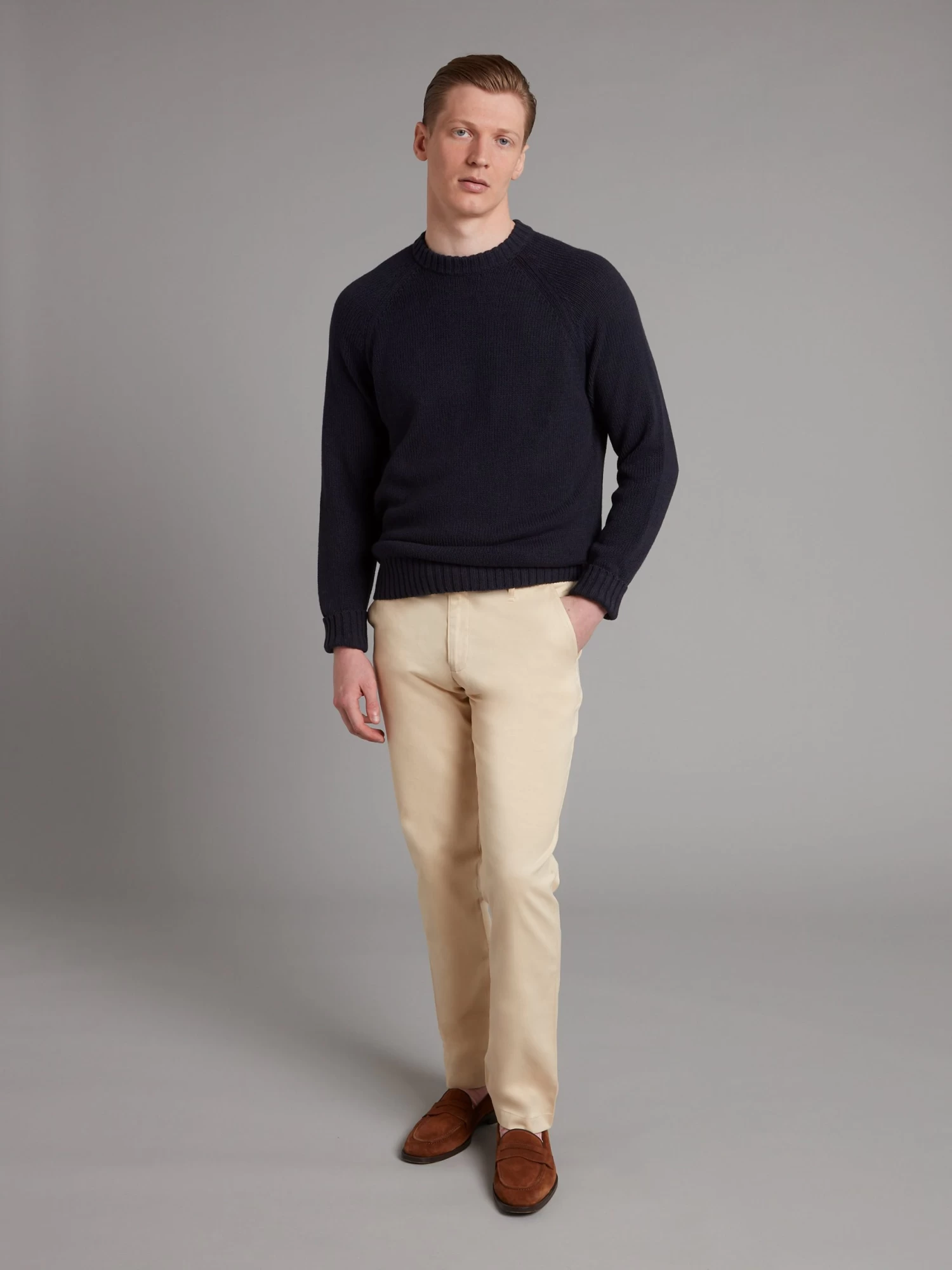 Crew Neck Jumper Cotton Linen Blend - Navy 3 Crew Neck Jumper Cotton Linen Blend - Navy