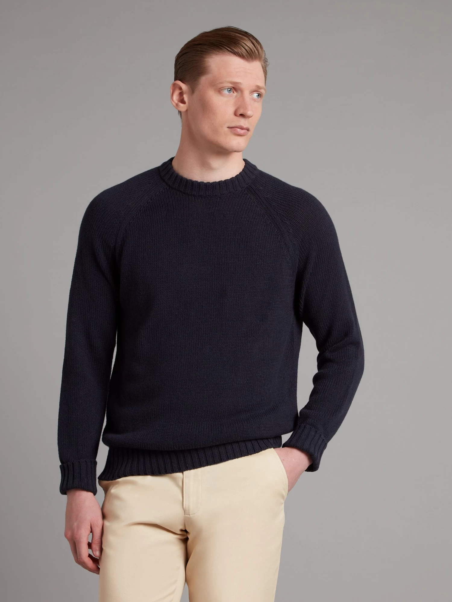 Crew Neck Jumper Cotton Linen Blend - Navy 4 Crew Neck Jumper Cotton Linen Blend - Navy - Image 2