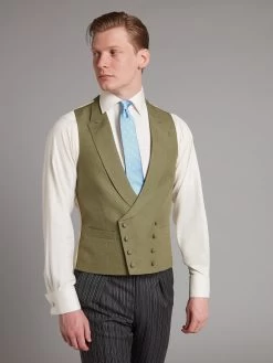 Double Breasted Linen Waistcoat - Sage Green