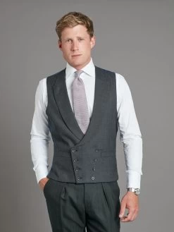 Double Breasted Waistcoat - Plain Grey Wool
