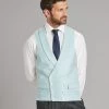 Double Breasted Waistcoat Woven Silk - Glacier