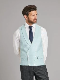 Double Breasted Waistcoat Woven Silk - Glacier