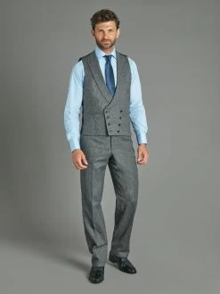 Double Breasted Wool Waistcoat - Flecked Mid Grey