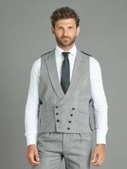 Double Breasted Wool Waistcoat - Prince Of Wales