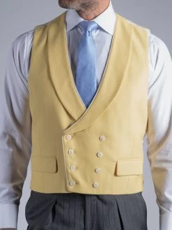 Double Breasted Wool Waistcoat With Piping - Yellow