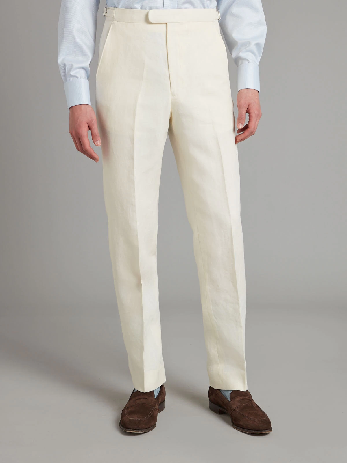 Flat Front Linen Trousers - Ivory 3 Flat Front Linen Trousers - Ivory