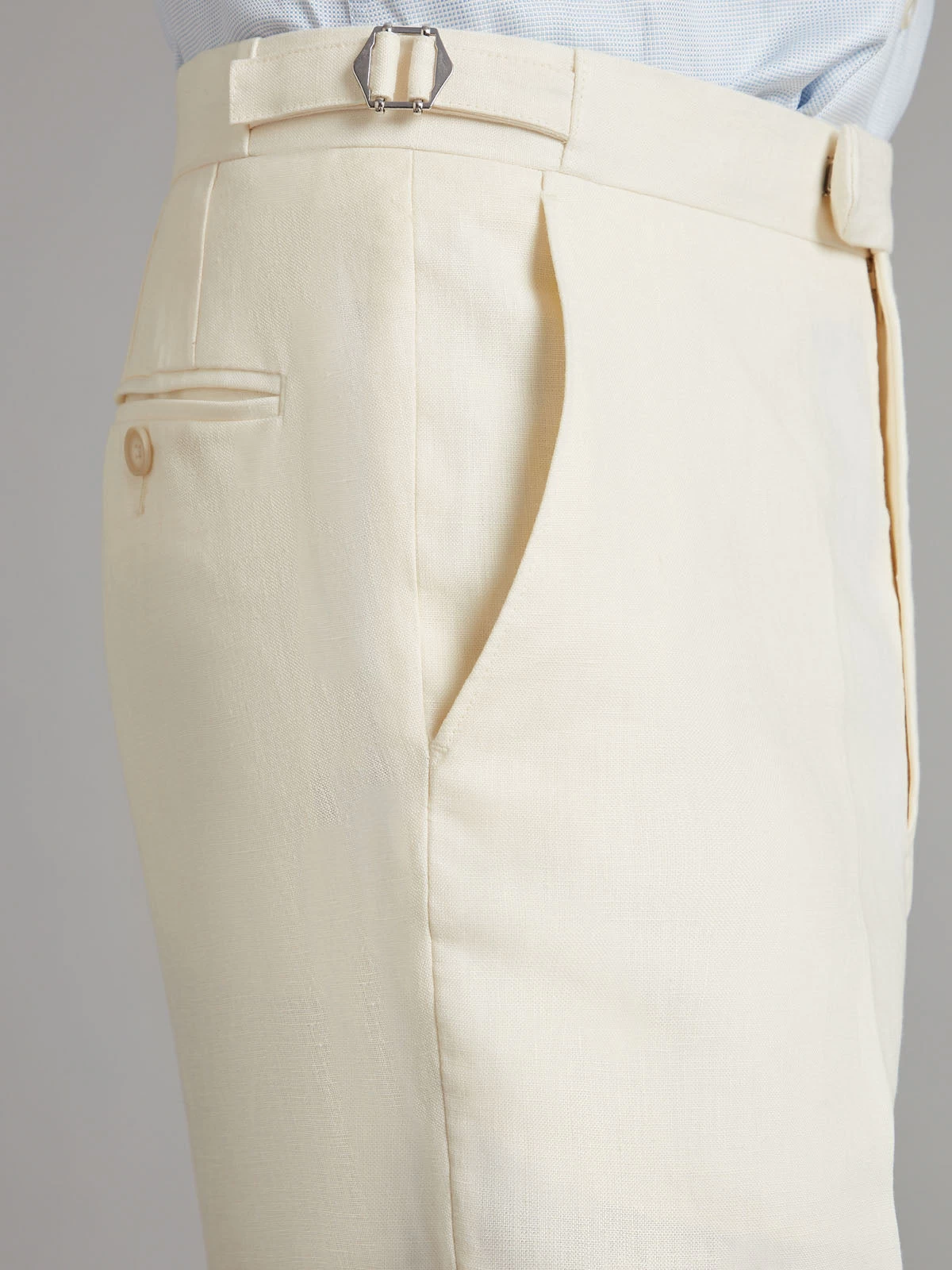 Flat Front Linen Trousers - Ivory 4 Flat Front Linen Trousers - Ivory - Image 2
