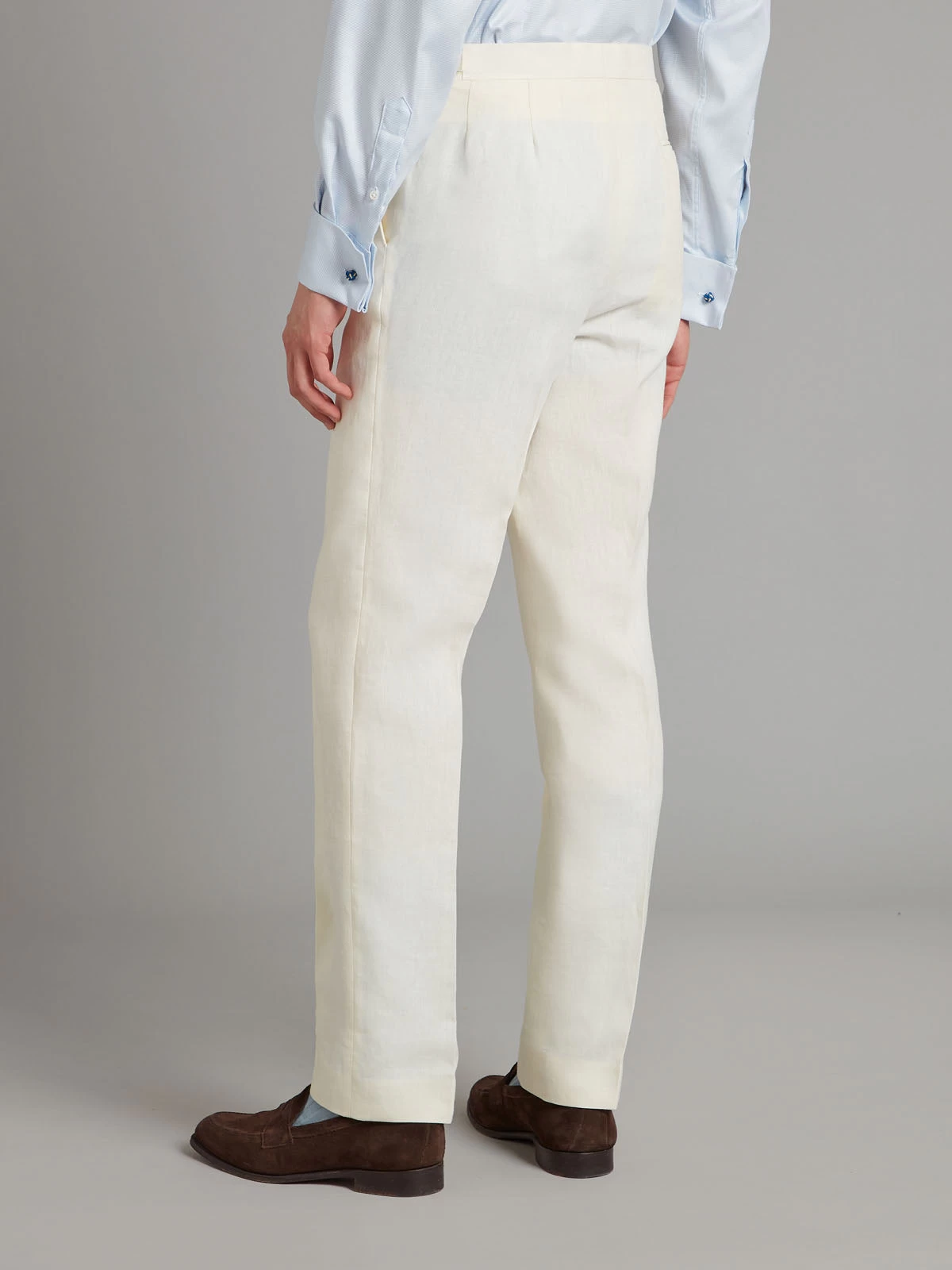 Flat Front Linen Trousers - Ivory 5 Flat Front Linen Trousers - Ivory - Image 3