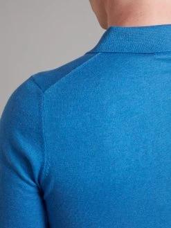 Half Zip Silk Blend Polo Shirt - Blue -Clothing store HalfZipSilkBlendPoloShirt Blue 2648