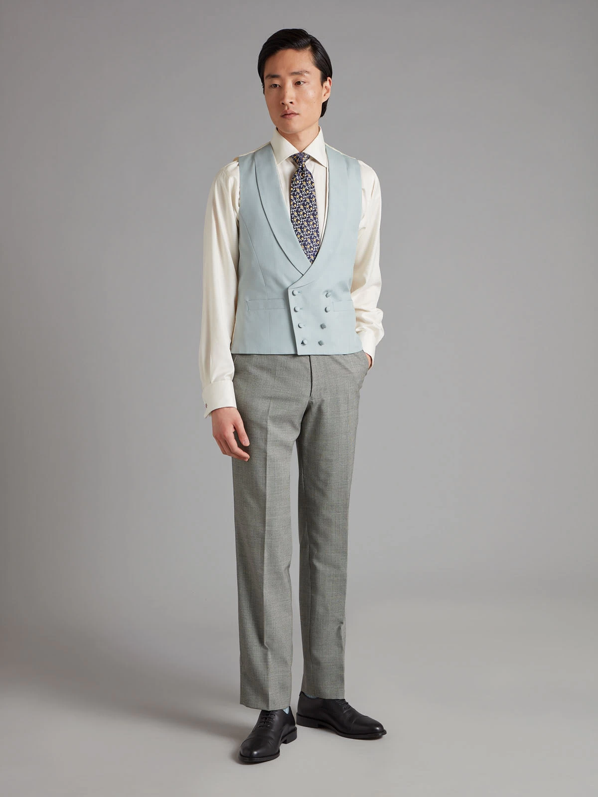 Lightweight Double Breasted Waistcoat - Soft Silk Duck Egg Blue 4 Lightweight Double Breasted Waistcoat - Soft Silk Duck Egg Blue - Image 2