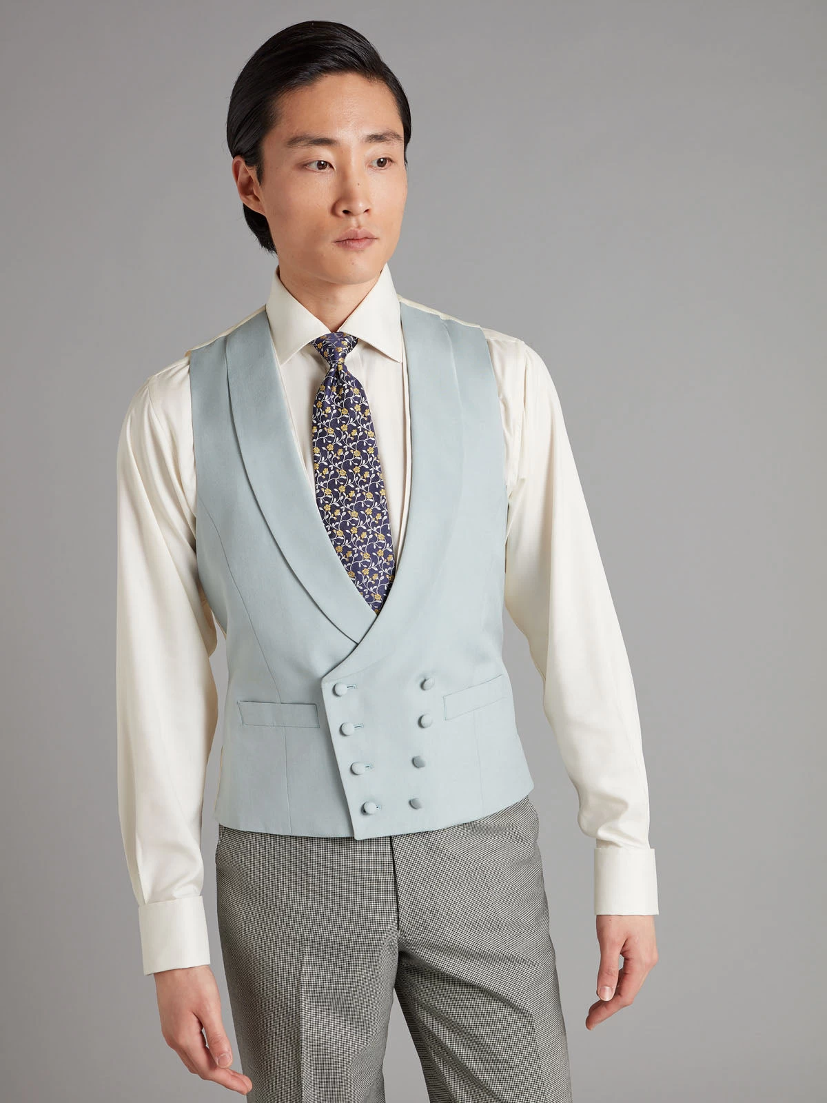Lightweight Double Breasted Waistcoat - Soft Silk Duck Egg Blue 3 Lightweight Double Breasted Waistcoat - Soft Silk Duck Egg Blue