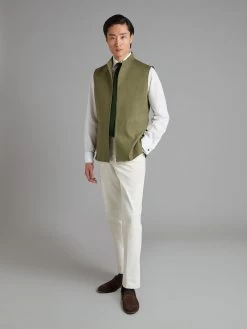 Linen Gilet With Zip - Sage Green