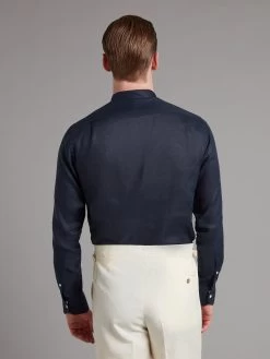 Linen Shirt Half Placket - Navy -Clothing store LinenShirtHalfPlacket Navy 2228