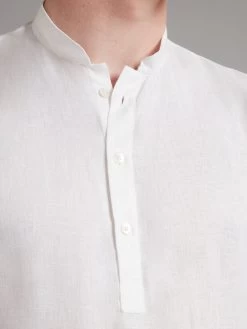 Linen Shirt Half Placket - White -Clothing store LinenShirtHalfPlacket White 2524