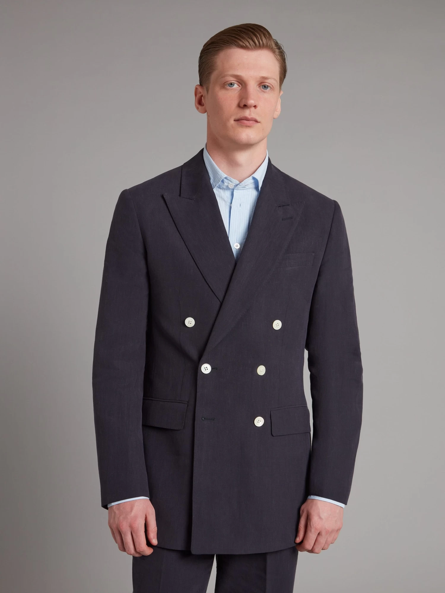 Lombard Double Breasted Jacket - Solbiati Linen Navy 4 Lombard Double Breasted Jacket - Solbiati Linen Navy - Image 2