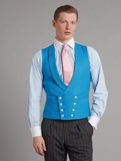 Pure Silk Double Breasted Waistcoat - Mid Blue