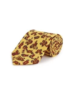 Pure Silk Paisley Print Tie - Yellow