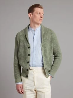 Shawl Collar Cardigan Linen Blend - Sage Green -Clothing store ShawlCollarCardiganLinenBlend SageGreen 2378