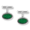 Sterling Silver T- Bar Cufflink- Oval, Celtic Green
