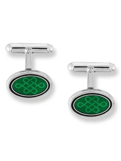 Sterling Silver T- Bar Cufflink- Oval, Celtic Green