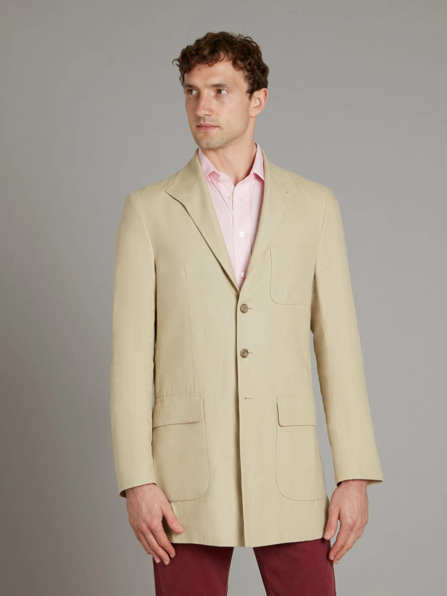 Mandarin Collar Linen Jacket - Sand 4 Mandarin Collar Linen Jacket - Sand - Image 2
