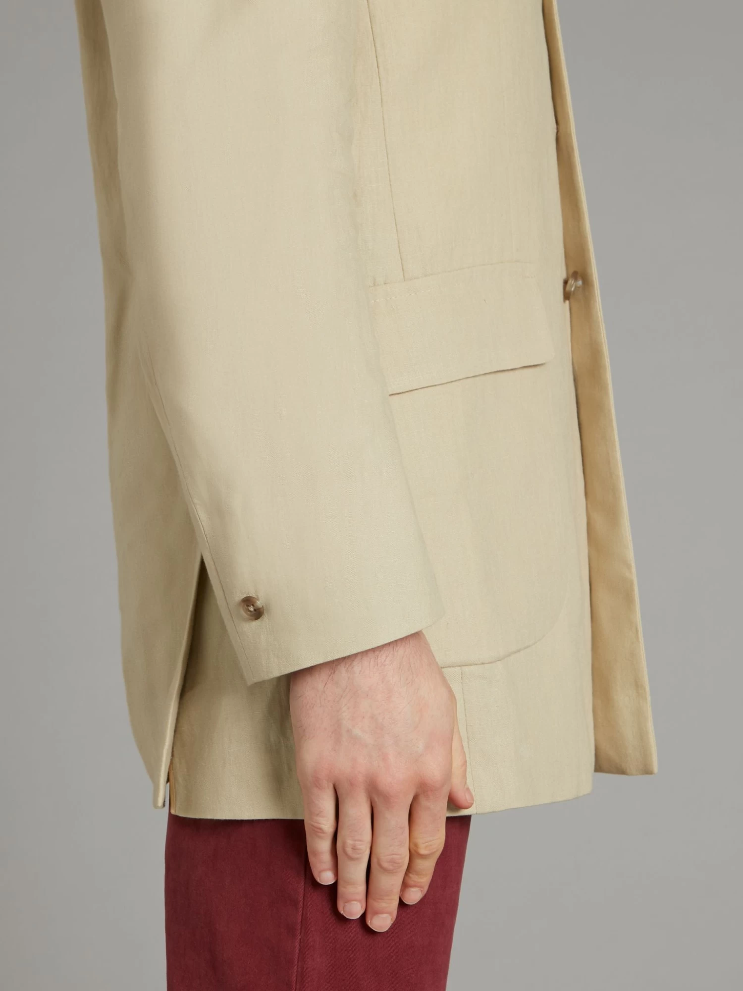 Mandarin Collar Linen Jacket - Sand 6 Mandarin Collar Linen Jacket - Sand - Image 4