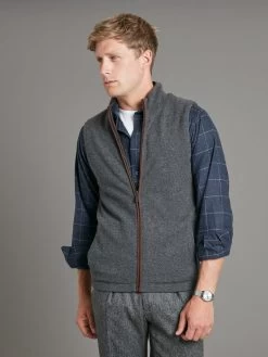 Cashmere Reversible Gilet - Navy & Charcoal -Clothing store cashmere reversible gilet navy charcoal 1