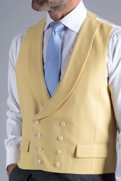 Double Breasted Wool Waistcoat With Piping - Yellow -Clothing store db yellow piped detail4616 9b6620b5 3a29 4adf acad 1b073e215107