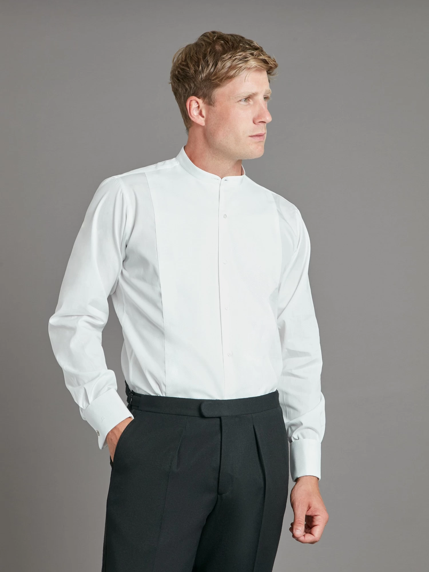 Marcella Dress Shirt, Collarless - White 3 Marcella Dress Shirt, Collarless - White