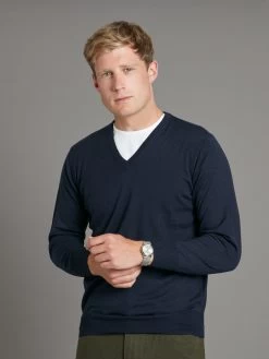 Merino V Neck Jumper - Dark Navy