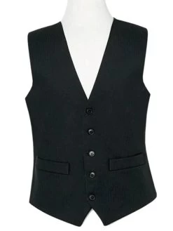 Single Breasted Black Herringbone Waistcoat - No Lapel