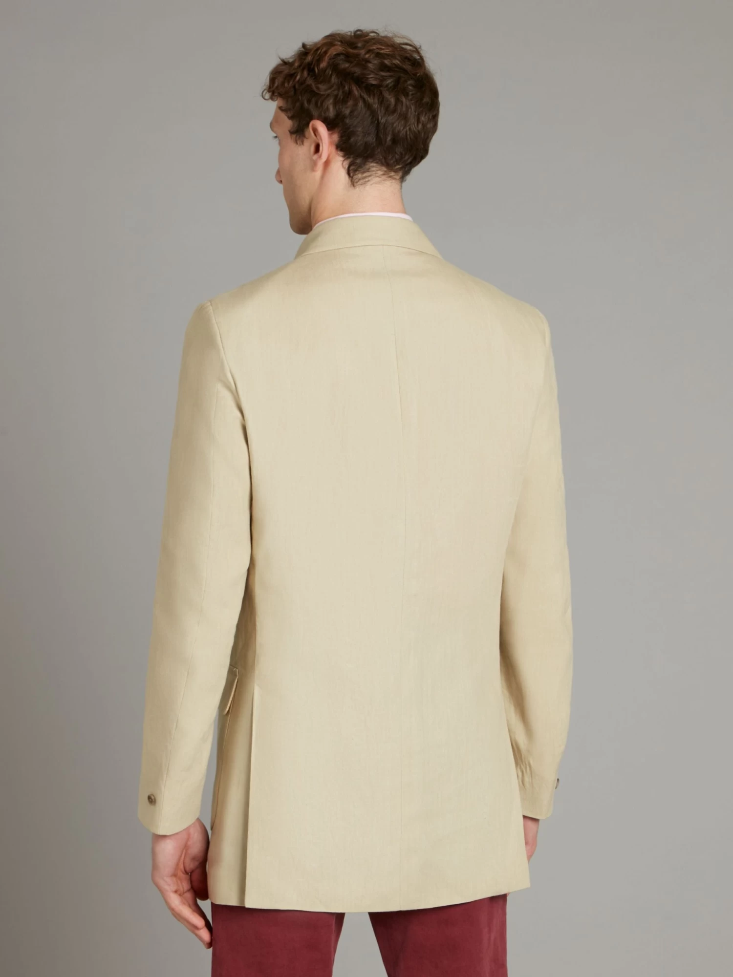 Mandarin Collar Linen Jacket - Sand 7 Mandarin Collar Linen Jacket - Sand - Image 5